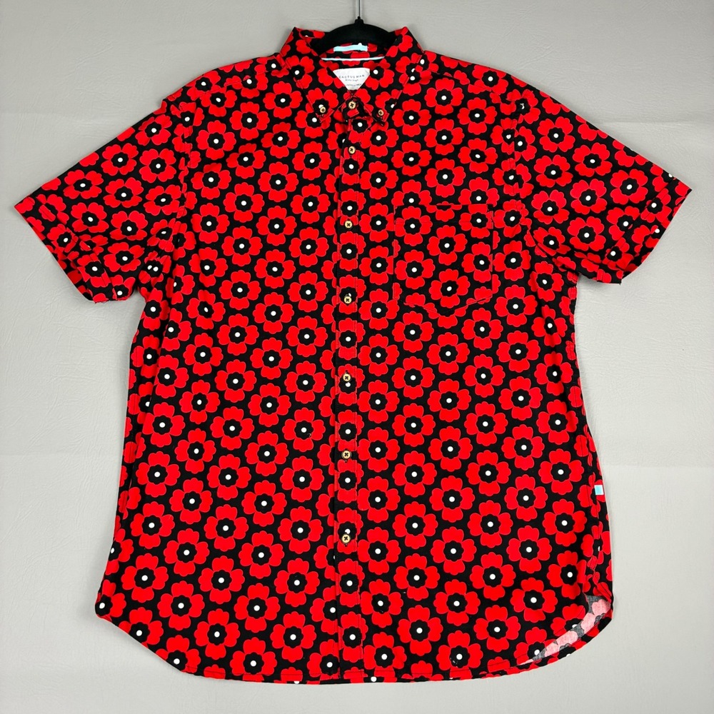 Cactus Man Ricky Singh Red Poppy AOP Short Sleeve Button Down Shirt Slim Fit L